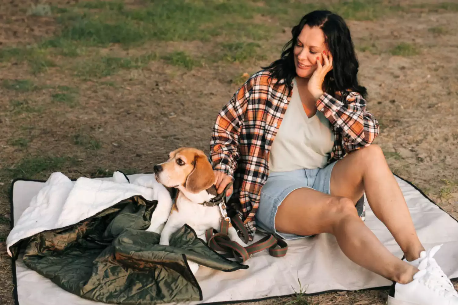 rolled picnic blanket